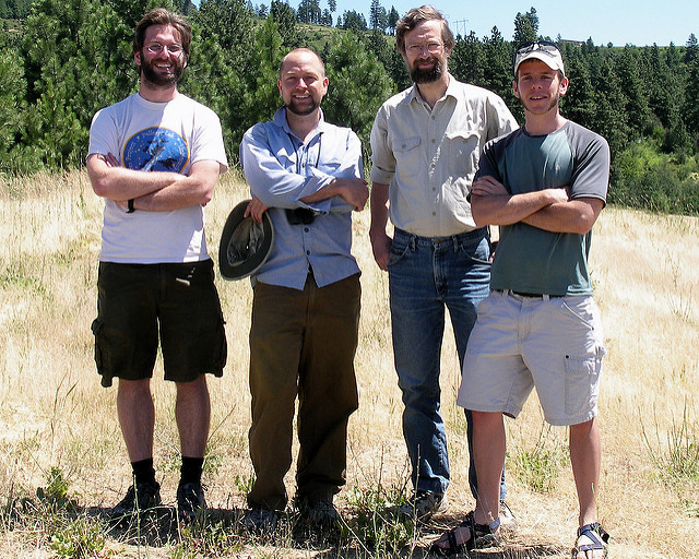 Members of the Pellmyr Lab in 2008: grad student Will Godsoe, postdoc Chris Smith, PI Olle Pellmyr, and grad student Jeremy Yoder