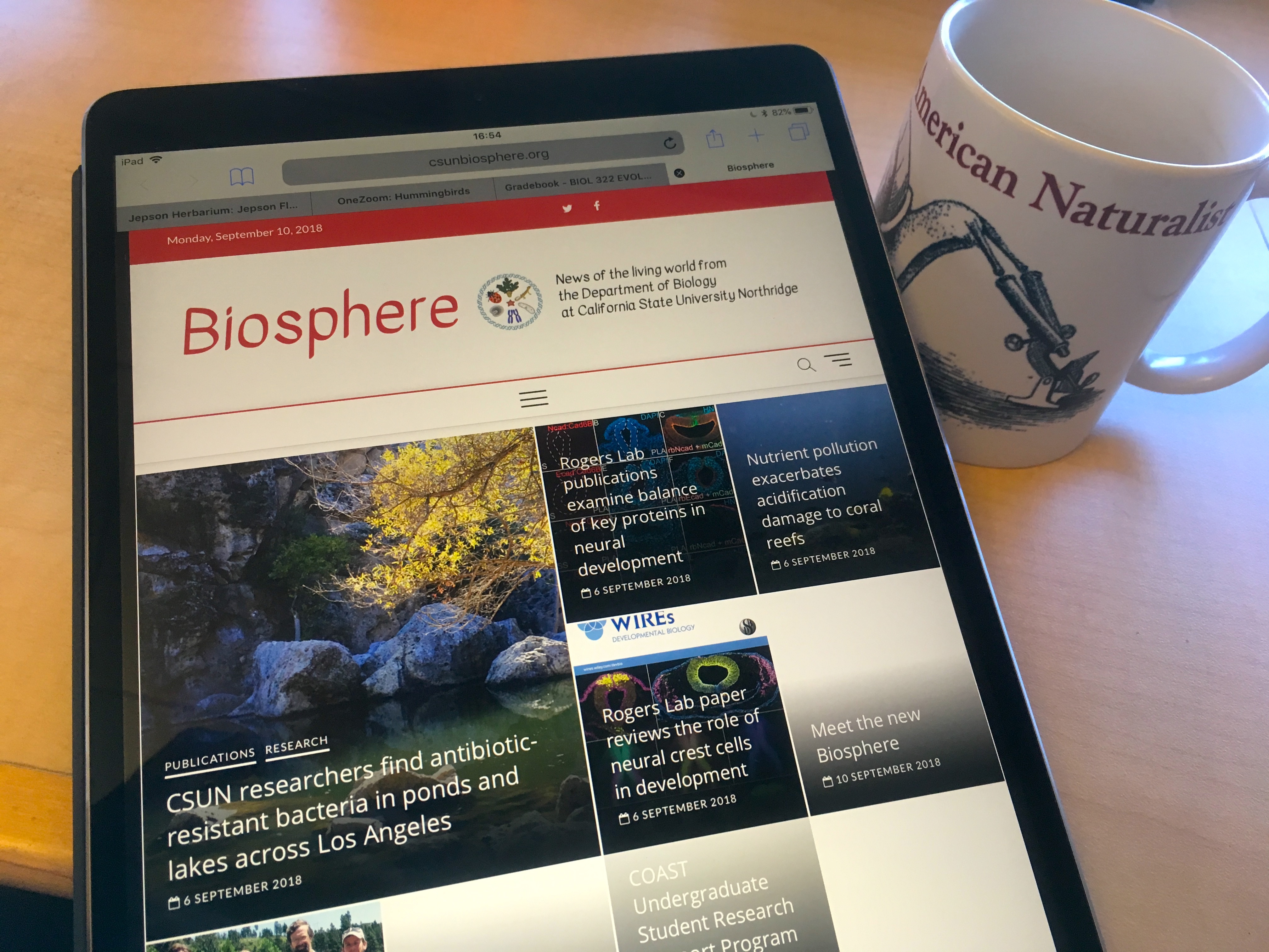 Tablet with csunbiosphere.org on screen