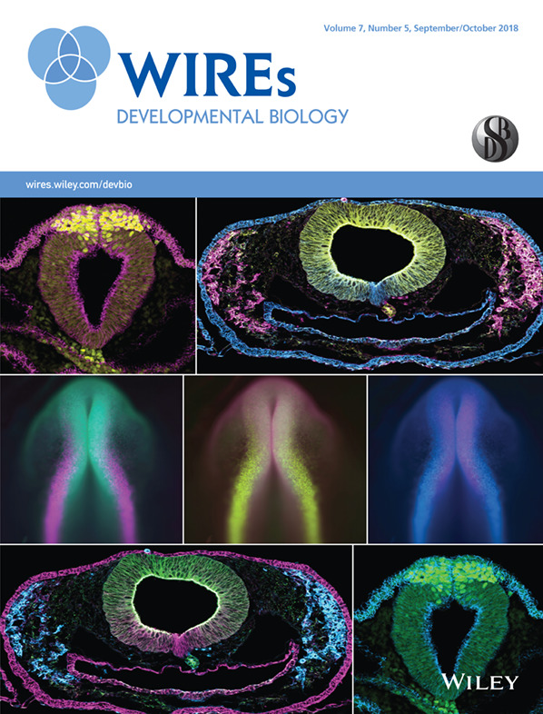 The cover of WIREs Developmental Biology, featuring an image of developing chicken embryos from Rogers and Nie (2018)